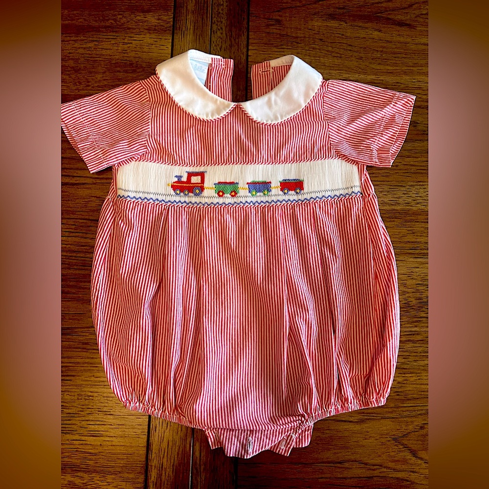 Petit Bébé Smocked Train Boy Bubble 18M